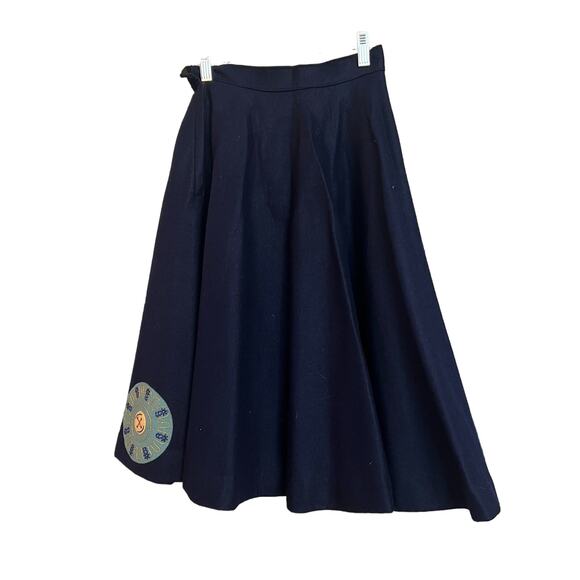 Vintage 50s Rare Navy Felt Embroidered Button Floral Circle Skirt S - Picture 6 of 7